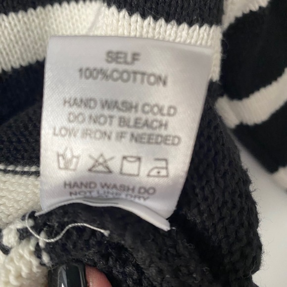 Aaron & Amber Black White Striped Quarter Zip Chunky Knit Sweater Medium - Picture 6 of 6